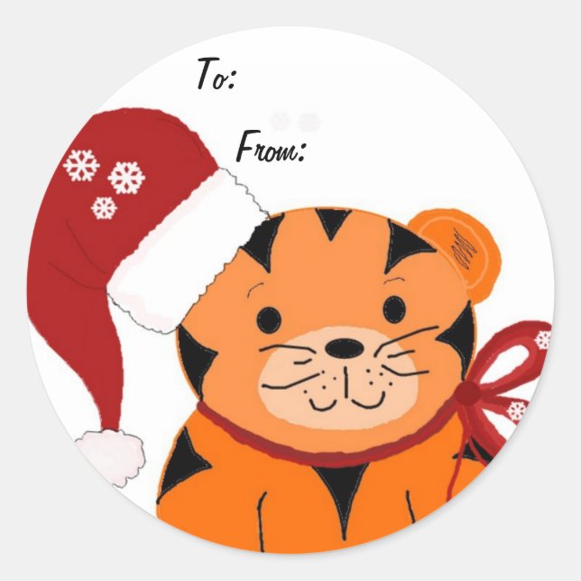Sticker Rond Tigre de Noël (Devant)
