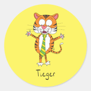 Sticker Rond Tigre drôle dans une Cravate caricature pour enfan