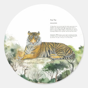 Sticker Rond Tigre du Bengale Menacé Majestueux peint à la main