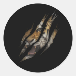 Sticker Rond Tigre en colère Visage Tordu Claw Wild Safari Ani