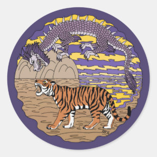 Sticker Rond Tigre et dragon