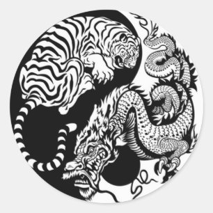Sticker Rond Tigre Et Dragon Yin/Yang