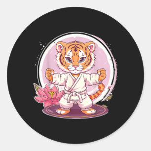 Sticker Rond Tigre mignon de kung fu lotus kickboxing taekwondo