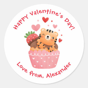 Sticker Rond Tigre mignonne en Cupcake Custom Kids Saint-Valent