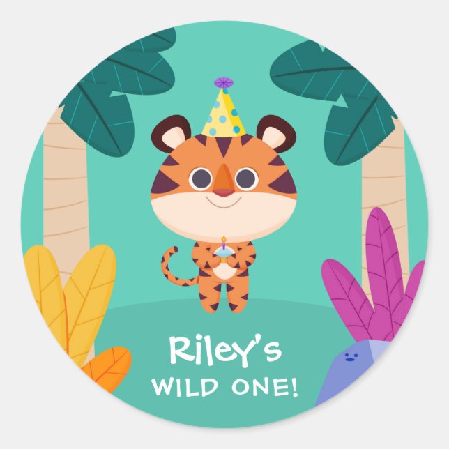 Sticker Rond Tigre sauvage d'une jungle (Devant)
