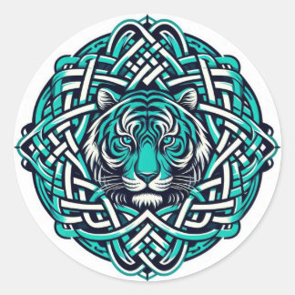 Sticker Rond Tigre Turquoise ronde celtique