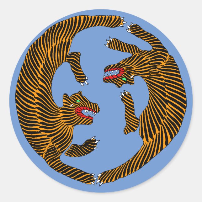 Sticker Rond Tigres d'art populaire japonais (Devant)
