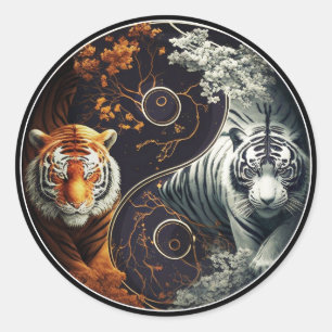 Sticker Rond Tigres Yin Yang