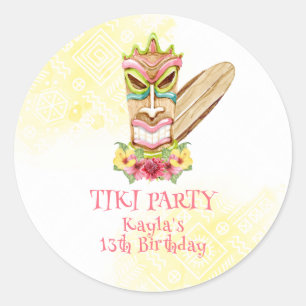 Sticker Rond Tiki Party, Anniversaire de Luau