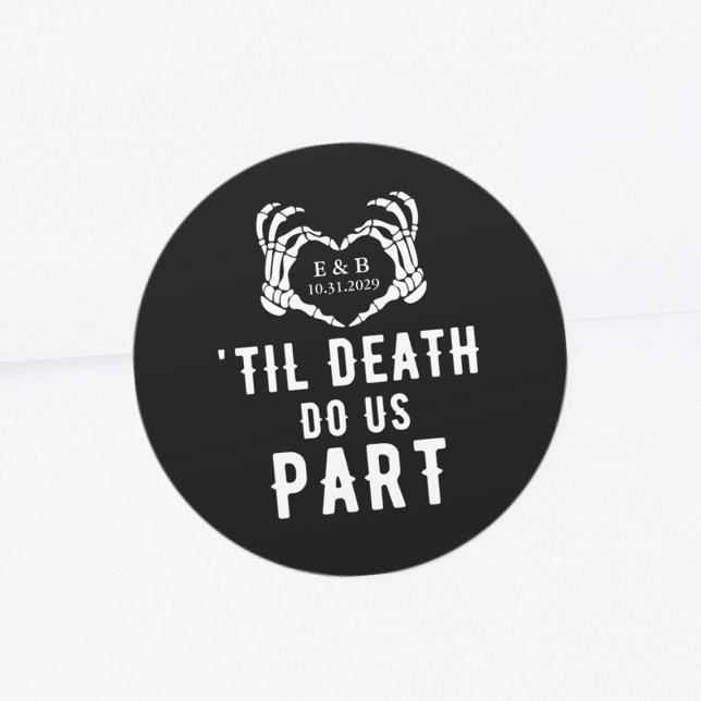 Sticker Rond Til Death Black Skeleton Mariage (Créateur téléchargé)