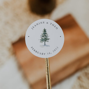 Sticker Rond Timber Grove   Mariage Arbre de Pin Hivernal