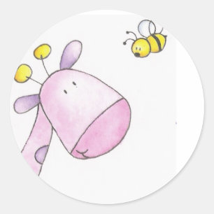 Sticker Rond timbre girafe et abeille