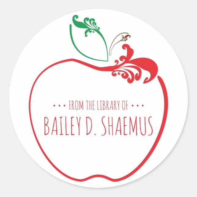 Sticker Rond timbre-pomme fleurissant du livre de bibliothèque (Devant)