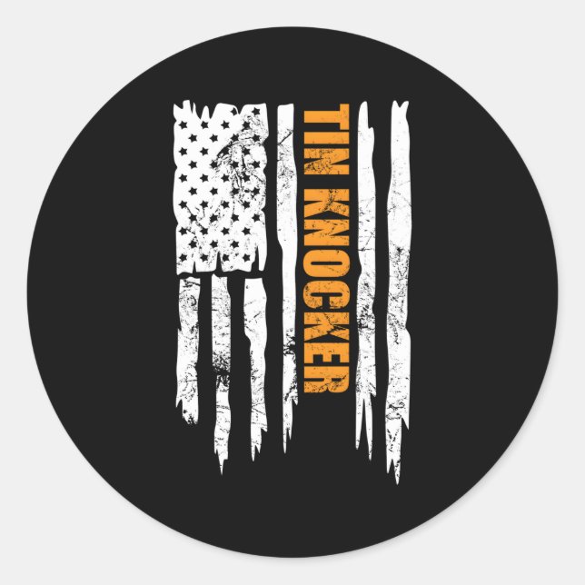 Sticker Rond Tin Knocker Feuille de métal ouvrier américain ver (Devant)