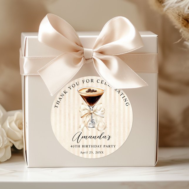 Sticker Rond Tini Bit Older Espresso Martini Birthday Thank you (Elegant Espresso martini thank you sticker)