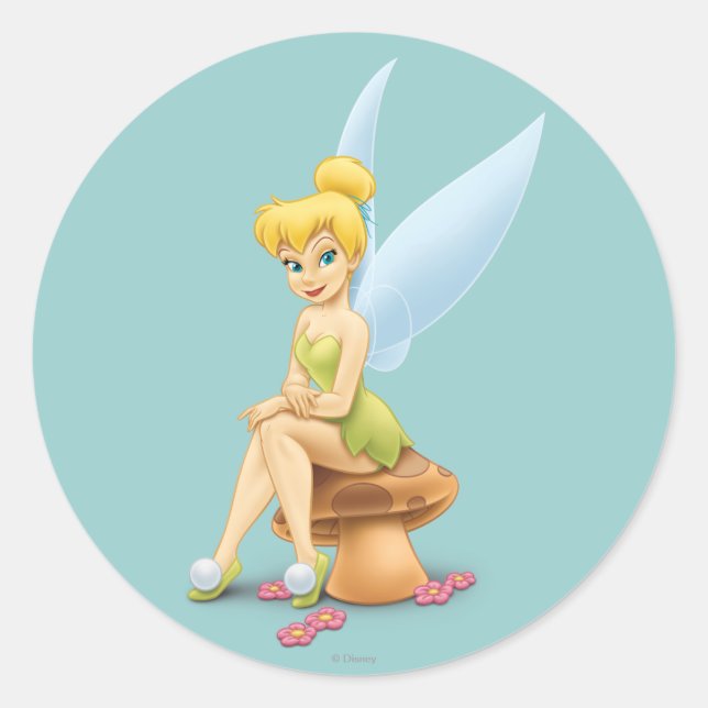 Sticker Rond Tinker Bell assis sur le champignon (Devant)