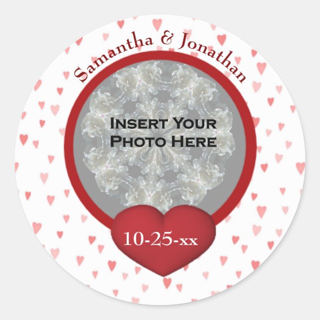 Sticker Rond Tiny Hearts Mariage Photo personnalisée (Devant)