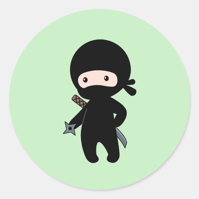 Sticker Rond Tiny Ninja Holding Throwing Star sur Green (Devant)