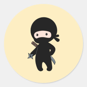 Sticker Rond Tiny Ninja tenant l'étoile à projeter sur Jaune