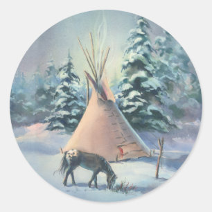 Sticker Rond TIPI d'APPALOOSA d'HIVER par SHARON SHARPE