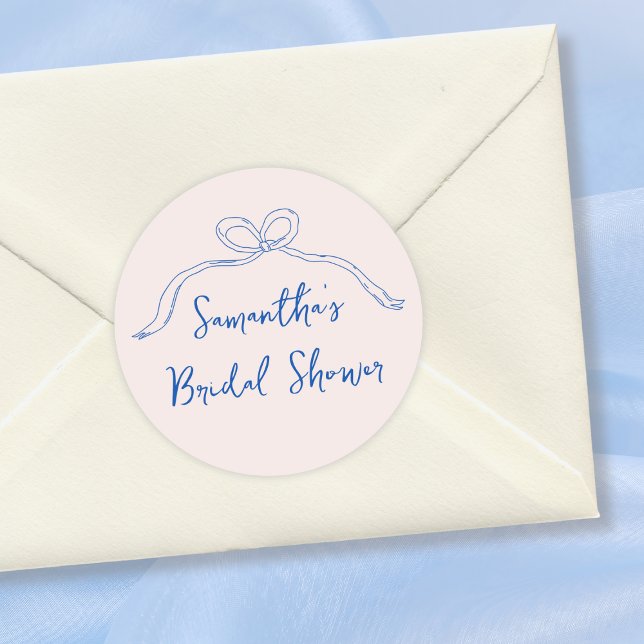 Sticker Rond Tir à l'arc Dessiné à la main Quelque chose de ble (Bow Hand Drawn Something Blue Bridal Shower Classic Round Sticker)