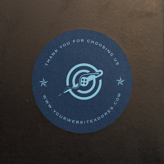 Sticker Rond Tissu de denim bleu typographie personnalisée. (Créateur téléchargé)