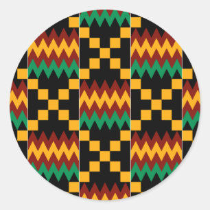 Sticker Rond Tissu noir, vert, rouge, et jaune de Kente
