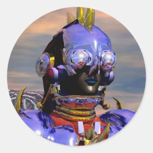 Sticker Rond TITAN CYBORG PORTRAIT Blue Science Fiction, Scifi
