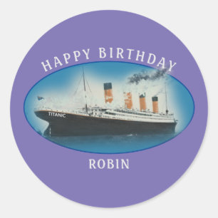 Sticker Rond Titanic Birthday Purple RMS White Star Line Ship