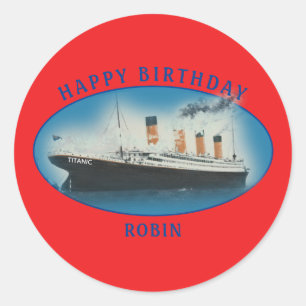Sticker Rond Titanic Birthday Red RMS White Star Line Ship