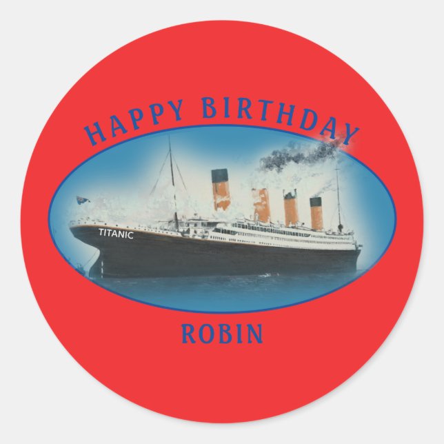 Sticker Rond Titanic Birthday Red RMS White Star Line Ship (Devant)