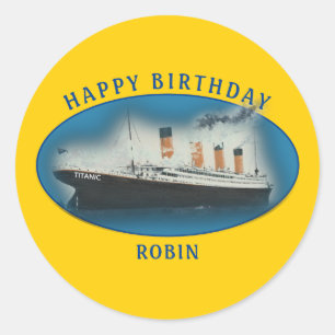 Sticker Rond Titanic Birthday Yellow RMS White Star Line Ship