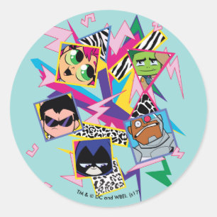 Sticker Rond Titans Ados, allez !   Retro 90's Group Collage