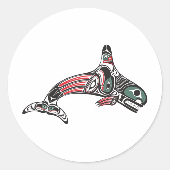 Sticker Rond Tlingit Tueur Baleine et Aigle (Devant)