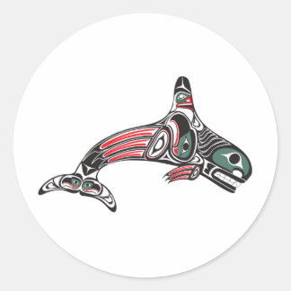 Sticker Rond Tlingit Tueur Baleine et Aigle