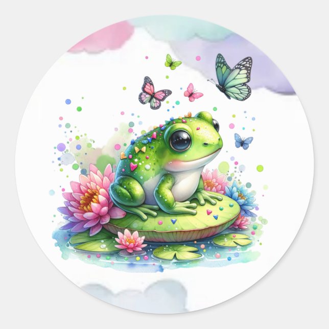 Sticker Rond Toad Whimsical, Fleurs et Papillons (Devant)