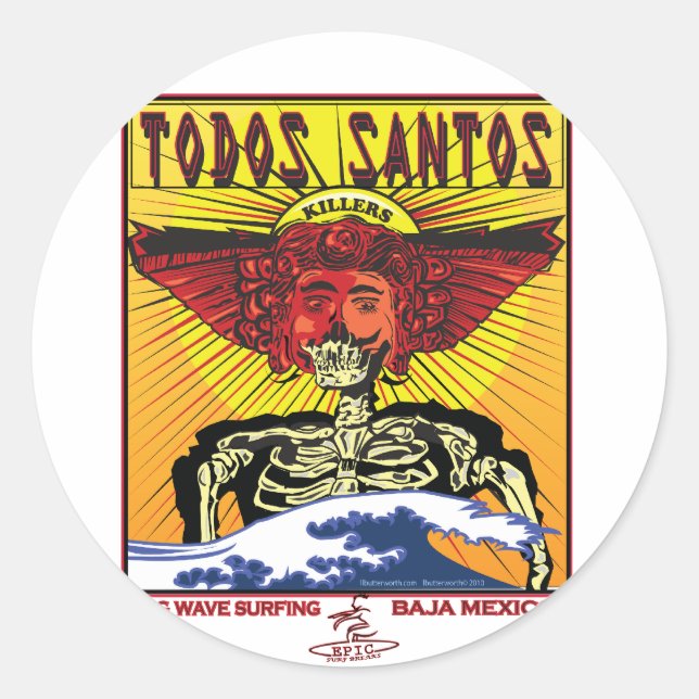 STICKER ROND TODOS SANTOS BAJA MEXICO SURF (Devant)