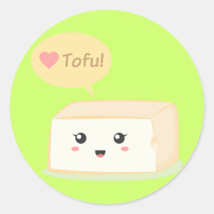 Sticker Rond Tofu kawaii demandant aux gens d'aimer le tofu