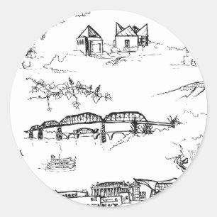Sticker Rond Toile Chattanooga noir et blanc