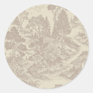 Sticker Rond Toile de bois Forêt Animaux Botanique Vintage