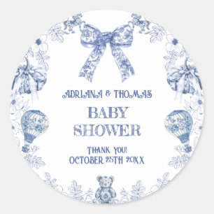 Sticker Rond Toile de jouy baby shower merci