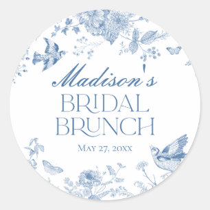 Sticker Rond Toile De Jouy Bleue Vintage Brunch Floral de Marié