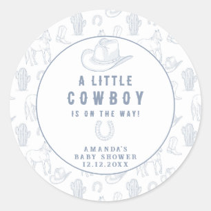 Sticker Rond Toile de Jouy Blue Cowboy Baby shower occidental