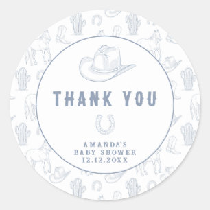 Sticker Rond Toile de Jouy Blue Cowboy Baby shower occidental