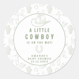 Sticker Rond Toile de Jouy Green Cowboy Baby shower occidental