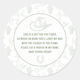 Sticker Rond Toile de Jouy Green Cowboy Prière Occidentale Baby