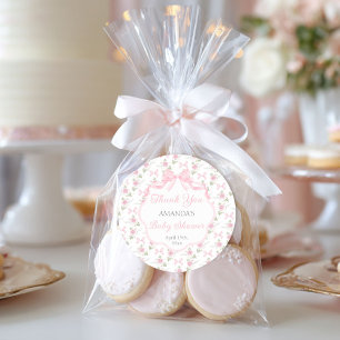 Sticker Rond Toile De Jouy Rose Fille Baby Shower