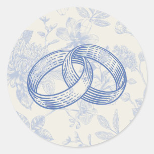 Sticker Rond Toile Florale Bleu Français Riche Floral