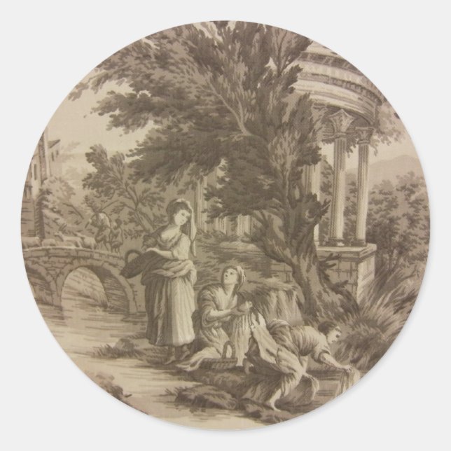 Sticker Rond Toile : Journée de lavage à la rivière (Devant)