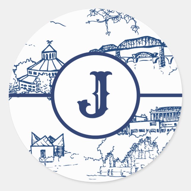 Sticker Rond Toile Monogram Chattanooga Bleu (Devant)